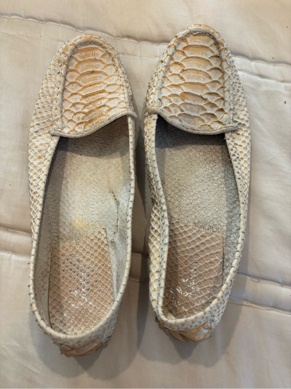 Italian Cream Snake-Embossed Slip-On Loafers